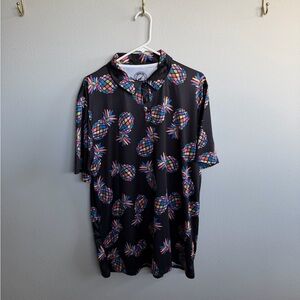 Black Pineapple Print Men's Polo Shirt